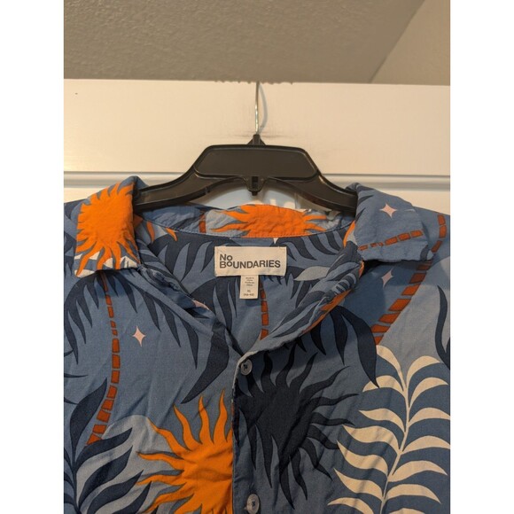 No Boundaries Men’s XL Blue Orange Tropical Hawaiian Button Up Shirt Sun Palms - Picture 5 of 10